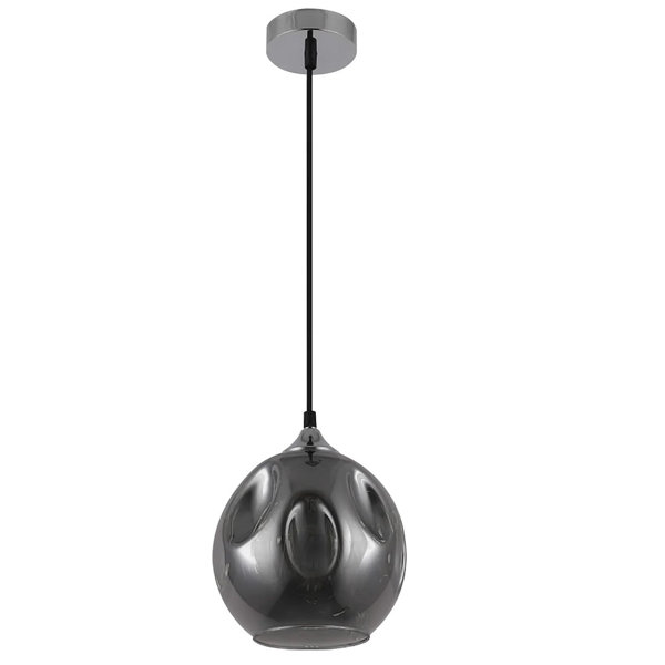 Oliver Polished Chrome & Smoked Glass Vintage Dome Pendant Light